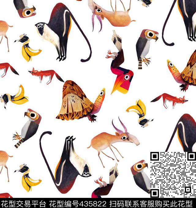 插画动物欧美时尚数码印花华亿平台下载（图片编号: 435822） - 瓦栏（Walan）