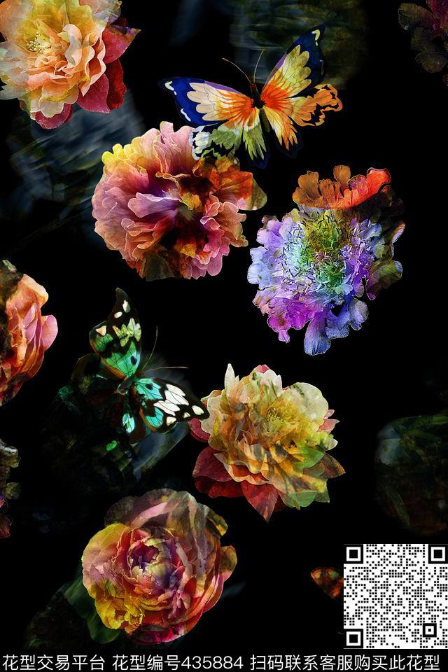 瑕疵滤色花卉时尚高雅旗袍真丝面料数码印花华亿平台下载（图片编号: 435884） - 瓦栏（Walan）