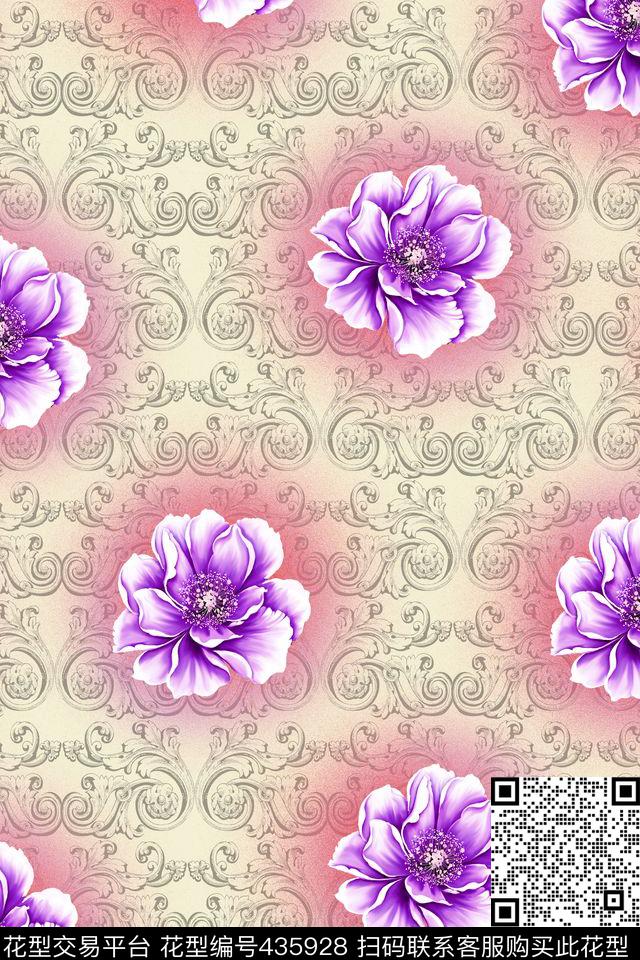 欧式花花古典数码印花华亿平台下载（图片编号: 435928） - 瓦栏（Walan）