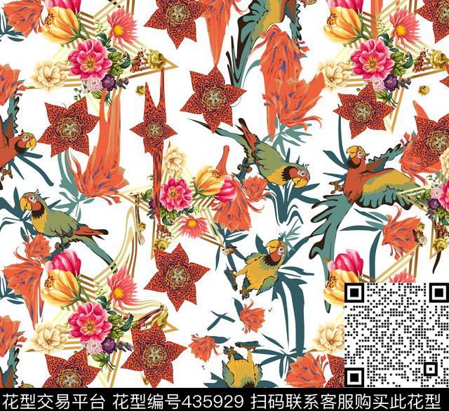 豹纹花热带雨林手绘花卉传统印花华亿平台下载（图片编号: 435929） - 瓦栏（Walan）