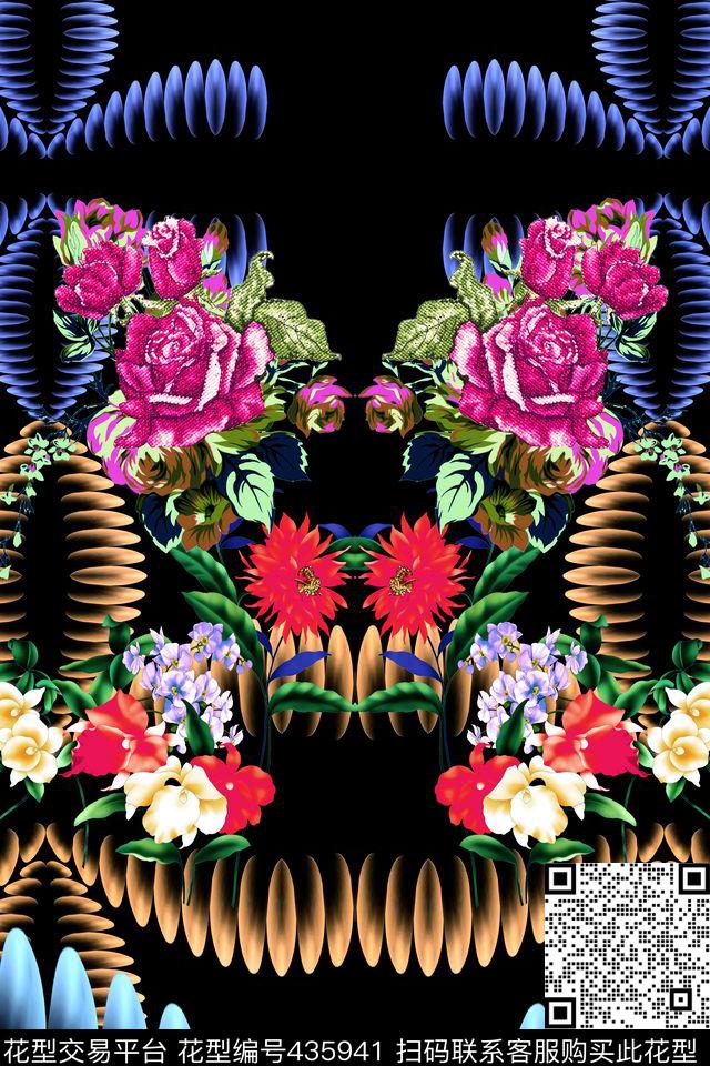 花卉几何虚幻数码印花华亿平台下载（图片编号: 435941） - 瓦栏（Walan）
