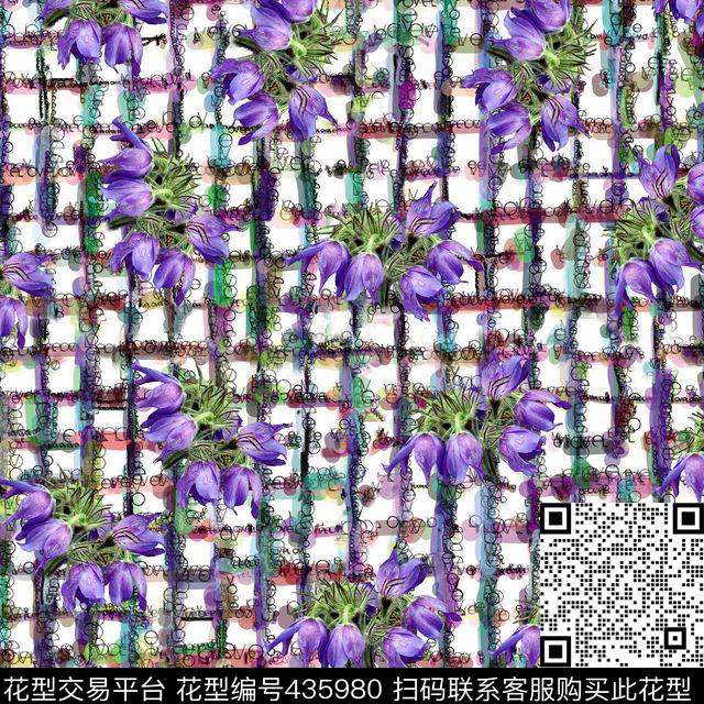 女装\紫色花卉手绘格子数码印花华亿平台下载（图片编号: 435980） - 瓦栏（Walan）