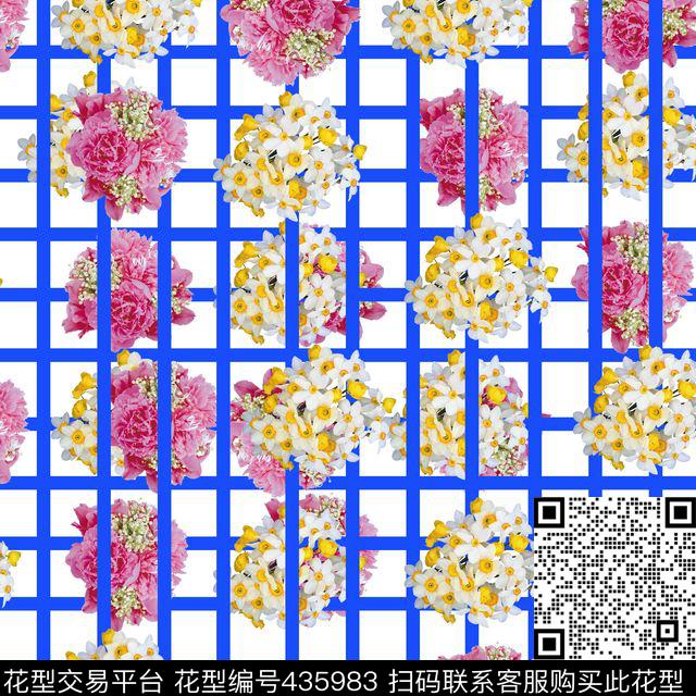 格子和花卉格子几何花卉数码印花华亿平台下载（图片编号: 435983） - 瓦栏（Walan）