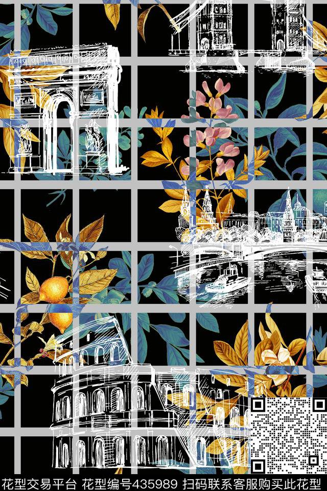 手绘植物速写建筑花卉数码印花华亿平台下载（图片编号: 435989） - 瓦栏（Walan）