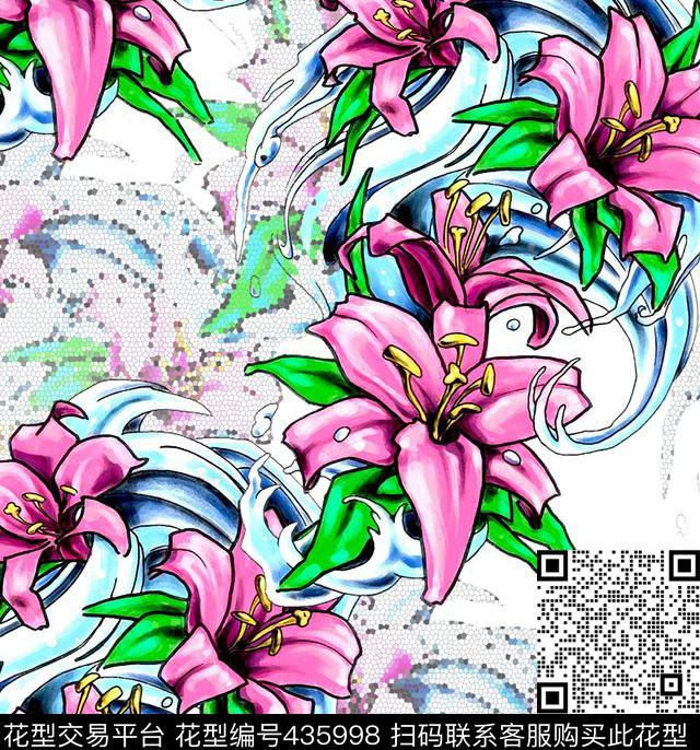 百合花流行时尚女装数码印花华亿平台下载（图片编号: 435998） - 瓦栏（Walan）
