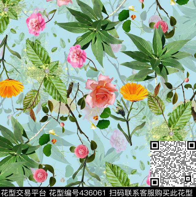 3D花卉花卉流行时尚数码印花华亿平台下载（图片编号: 436061） - 瓦栏（Walan）