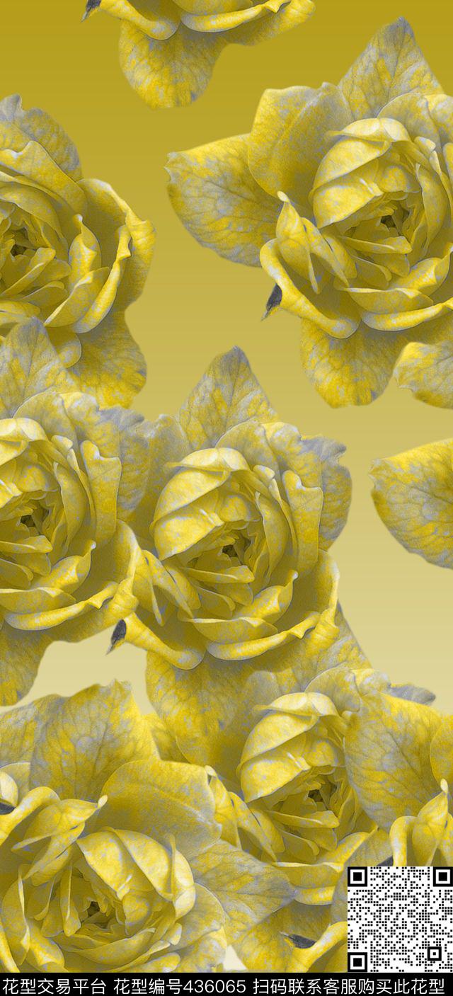 大元素花卉金色染粉数码印花华亿平台下载（图片编号: 436065） - 瓦栏（Walan）