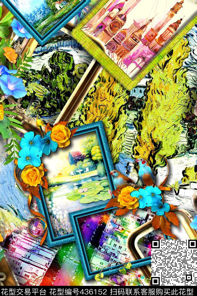 抽象炫彩油画风景数码印花华亿平台下载（图片编号: 436152） - 瓦栏（Walan）