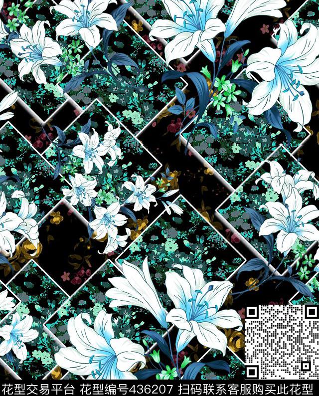 格子花绘面料数码印花华亿平台下载（图片编号: 436207） - 瓦栏（Walan）