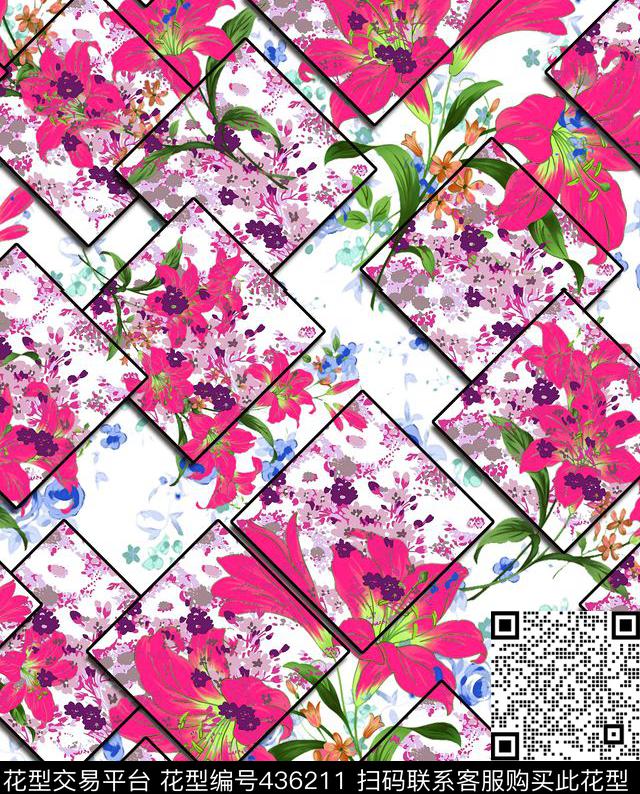 面料花绘格子数码印花华亿平台下载（图片编号: 436211） - 瓦栏（Walan）