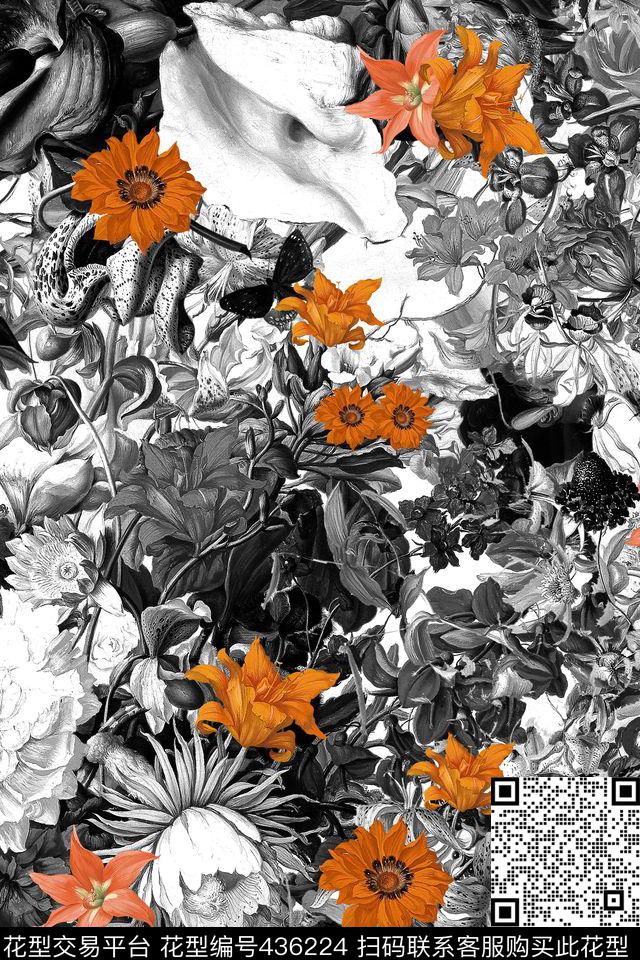 大牌优雅手绘数码印花华亿平台下载（图片编号: 436224） - 瓦栏（Walan）