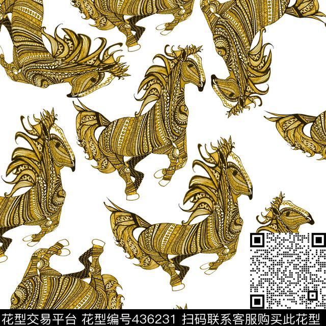 彩色素描马土豪金传统印花华亿平台下载（图片编号: 436231） - 瓦栏（Walan）