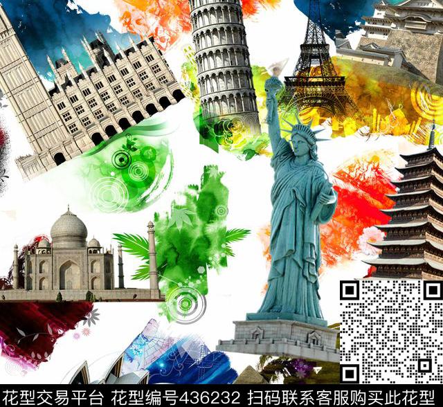 风景建筑墨点数码印花华亿平台下载（图片编号: 436232） - 瓦栏（Walan）