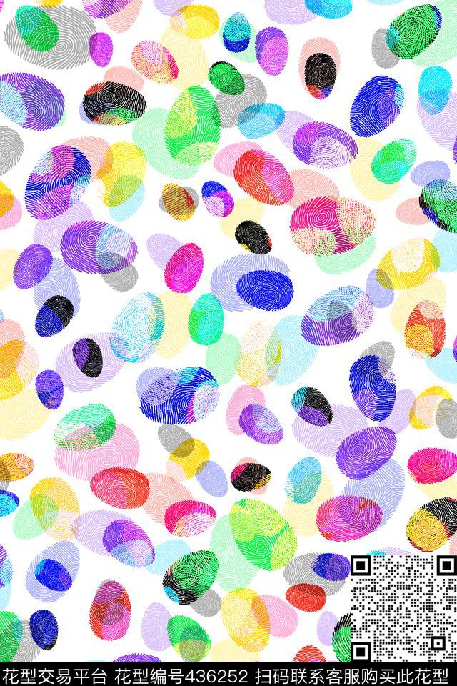 炫彩抽象手指印数码印花华亿平台下载（图片编号: 436252） - 瓦栏（Walan）