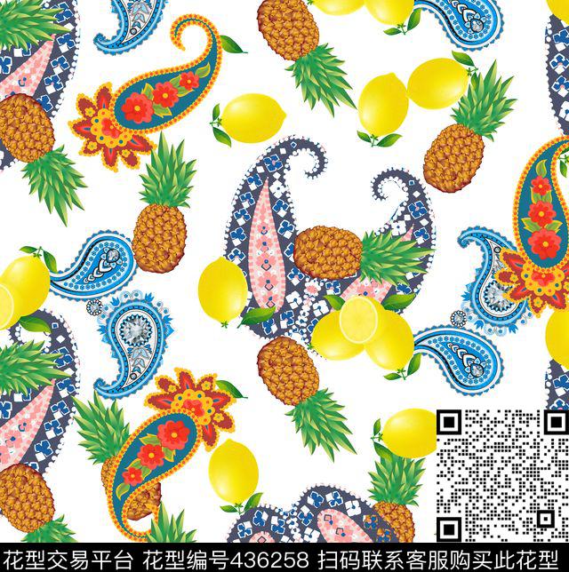 菠萝流行时尚柠檬数码印花华亿平台下载（图片编号: 436258） - 瓦栏（Walan）