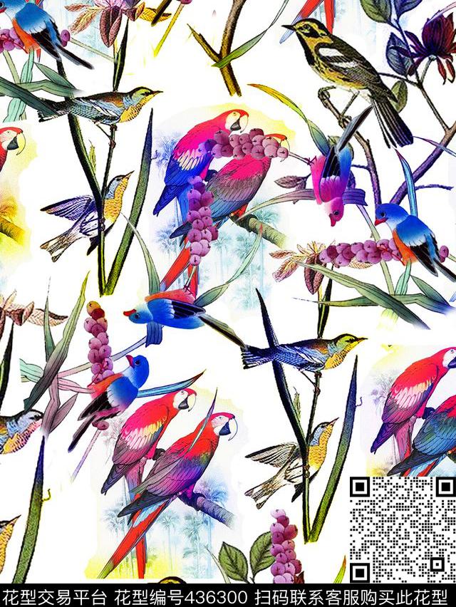花卉鸟热带风数码印花华亿平台下载（图片编号: 436300） - 瓦栏（Walan）