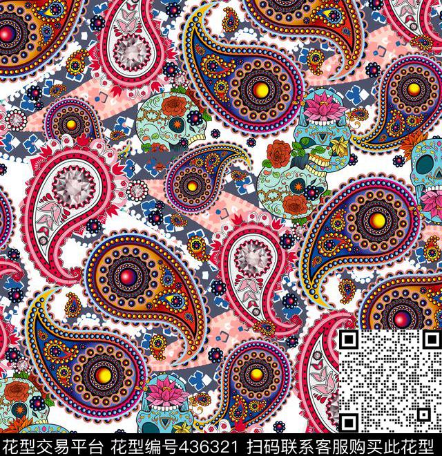 花卉骷髅时尚大牌数码印花华亿平台下载（图片编号: 436321） - 瓦栏（Walan）