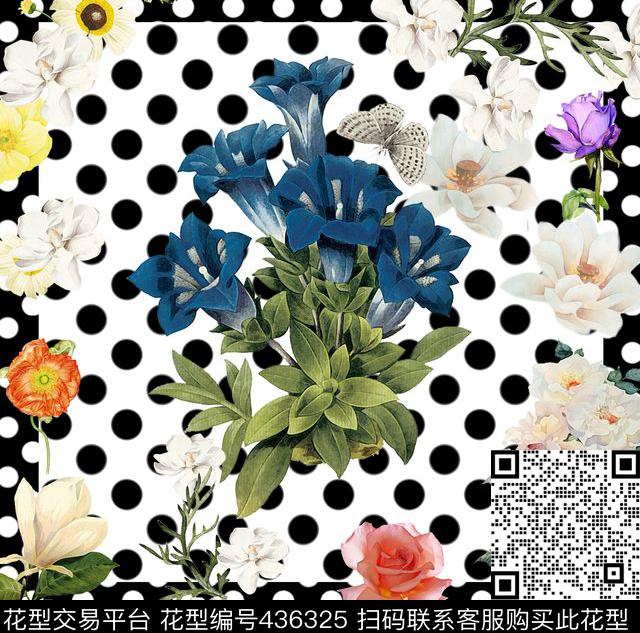 D$G杜嘉班纳复古花卉黑白波点数码印花华亿平台下载（图片编号: 436325） - 瓦栏（Walan）