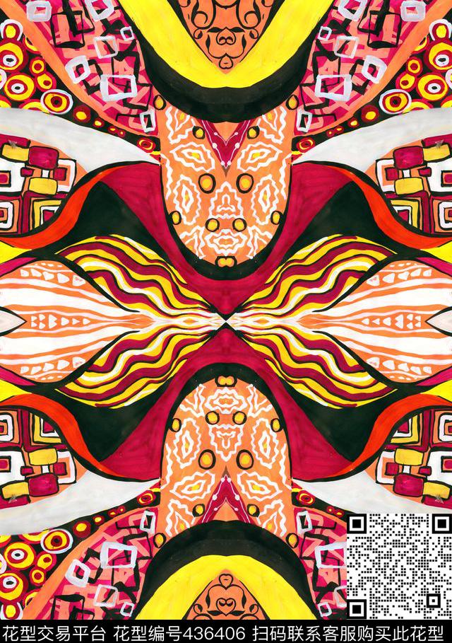 时尚手绘撞色涂鸦数码印花华亿平台下载（图片编号: 436406） - 瓦栏（Walan）