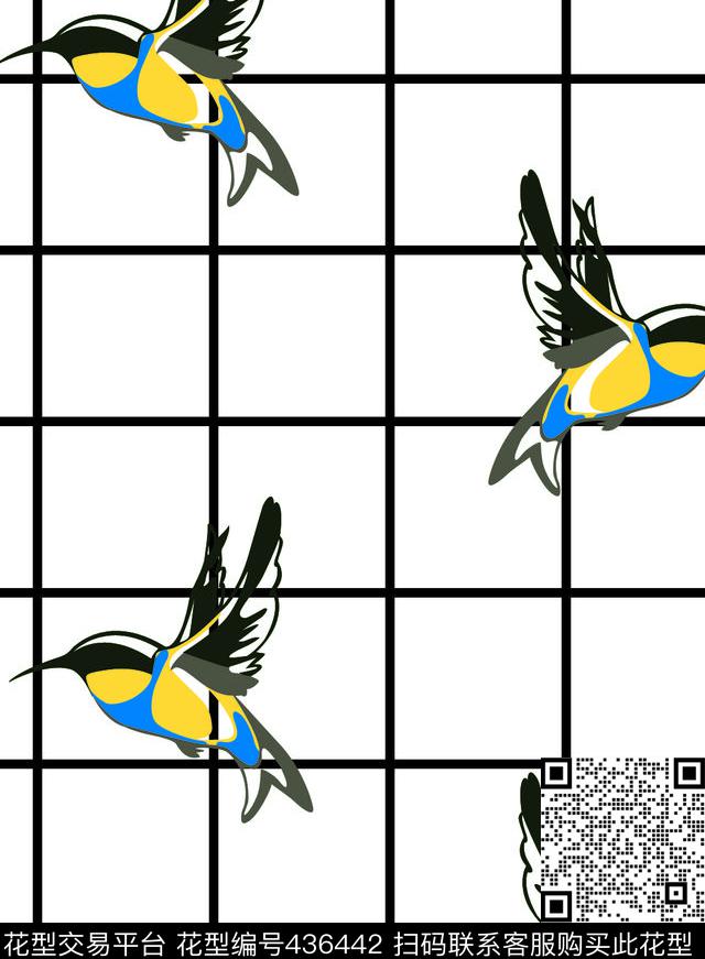 线条小鸟循环传统印花华亿平台下载（图片编号: 436442） - 瓦栏（Walan）