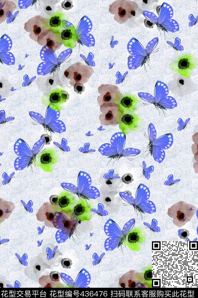 蝴蝶手绘花卉数码印花华亿平台下载（图片编号: 436476） - 瓦栏（Walan）