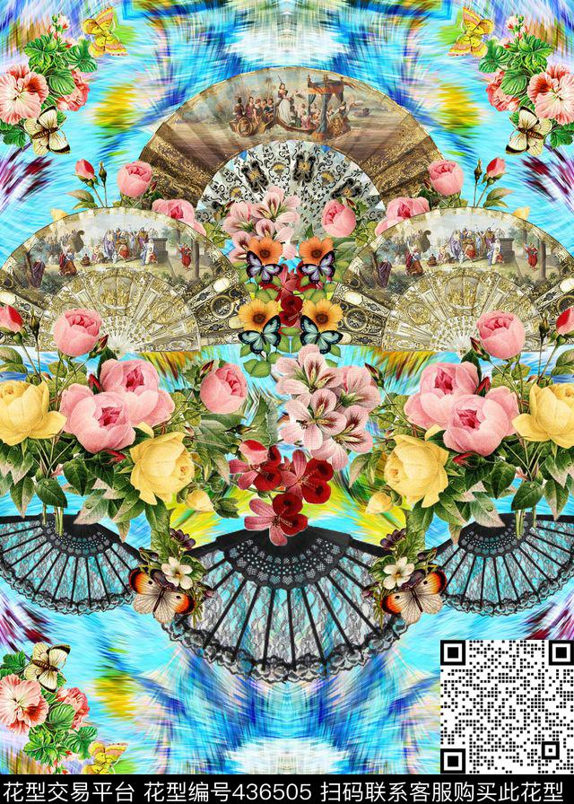 欧式复古扇子数码印花华亿平台下载（图片编号: 436505） - 瓦栏（Walan）