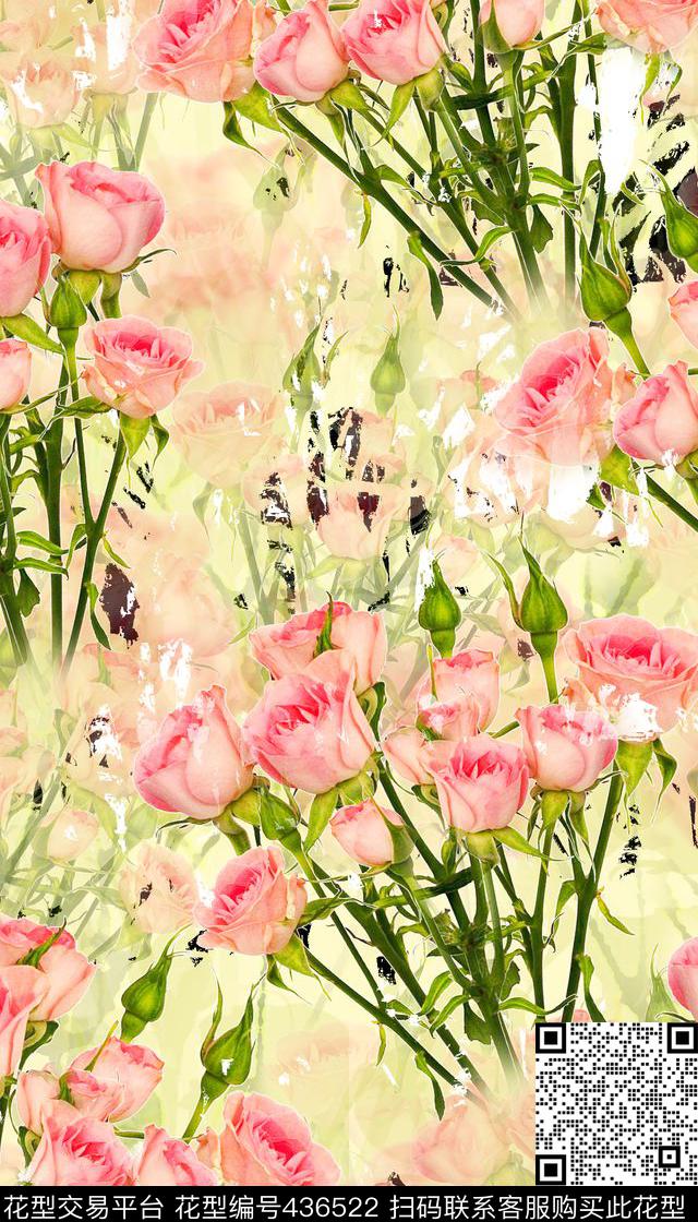 清新朦胧花卉创意数码印花华亿平台下载（图片编号: 436522） - 瓦栏（Walan）