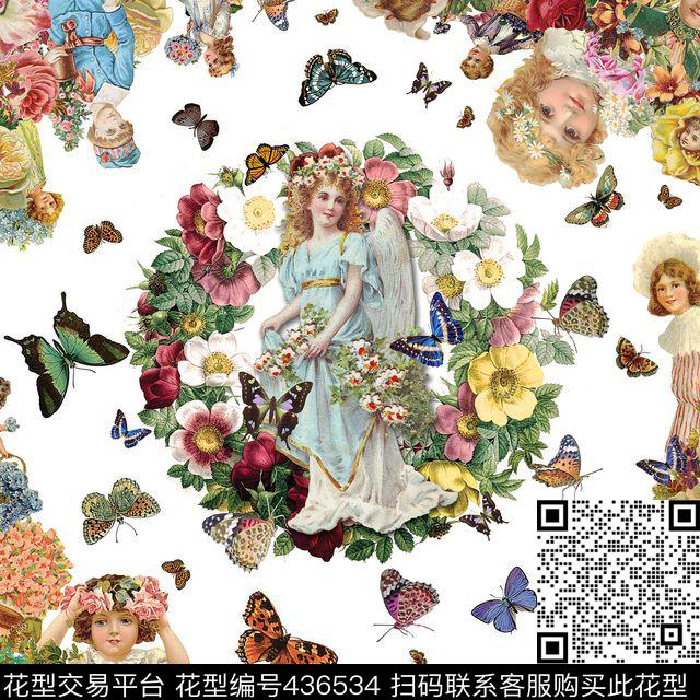 欧式复古天使数码印花华亿平台下载（图片编号: 436534） - 瓦栏（Walan）
