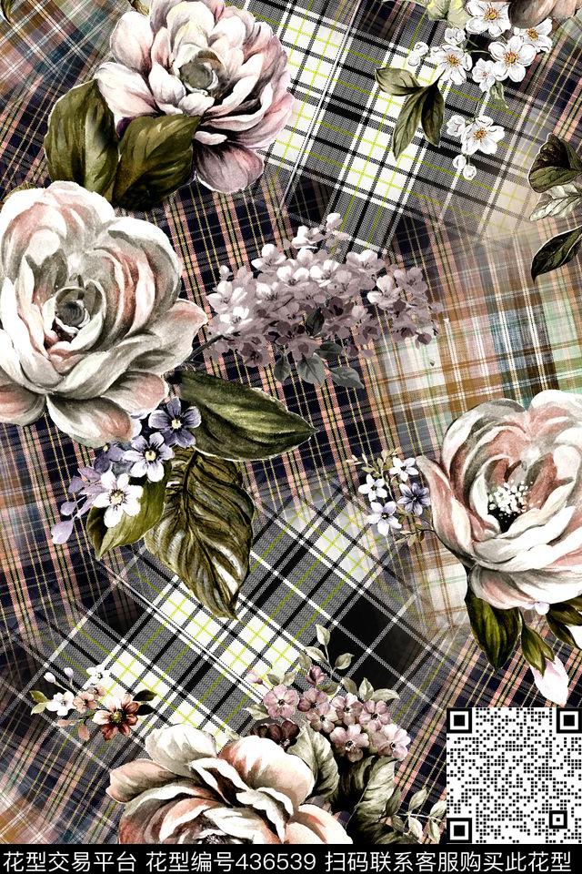 时尚格子几何花卉数码印花华亿平台下载（图片编号: 436539） - 瓦栏（Walan）