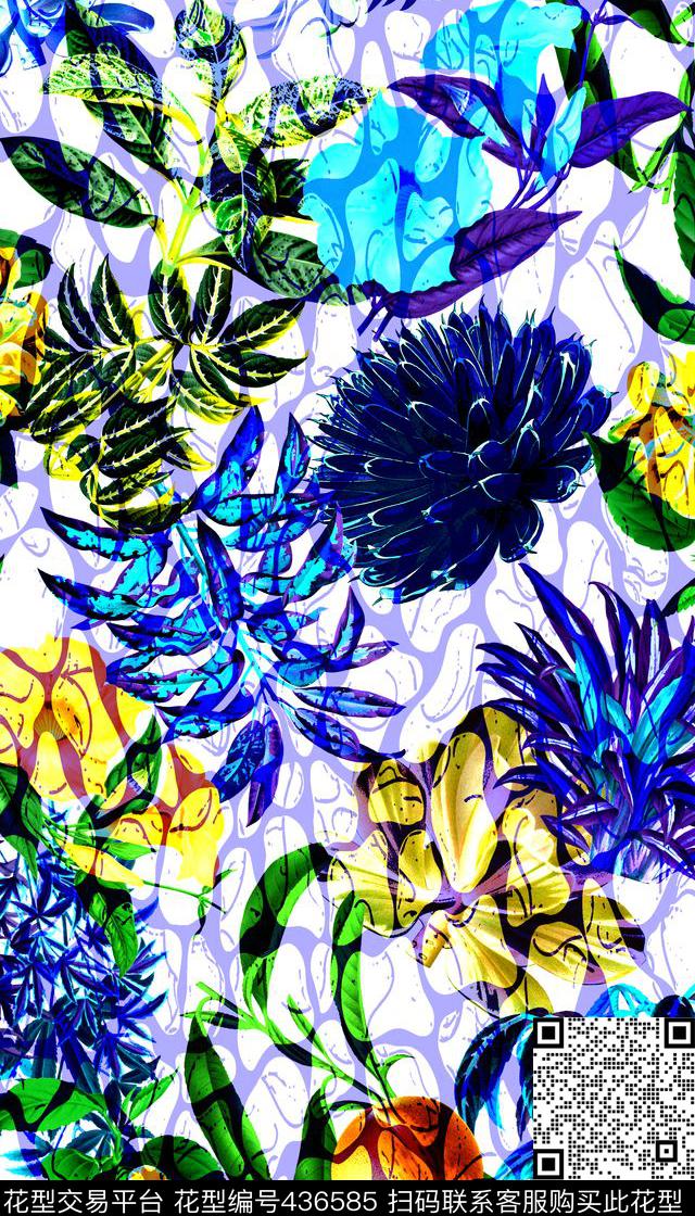 花卉热带风情植物数码印花华亿平台下载（图片编号: 436585） - 瓦栏（Walan）