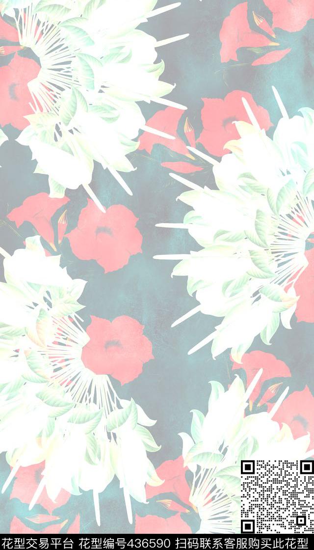 复古植物花卉数码印花华亿平台下载（图片编号: 436590） - 瓦栏（Walan）