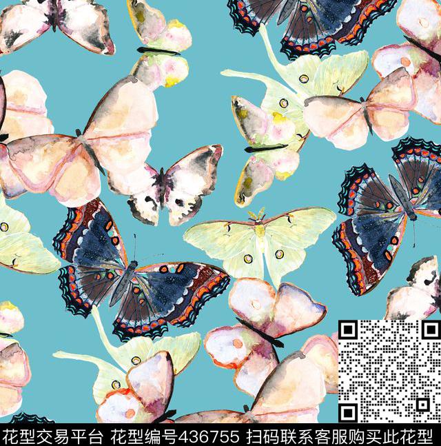 蝴蝶流行时尚手绘插画数码印花华亿平台下载（图片编号: 436755） - 瓦栏（Walan）