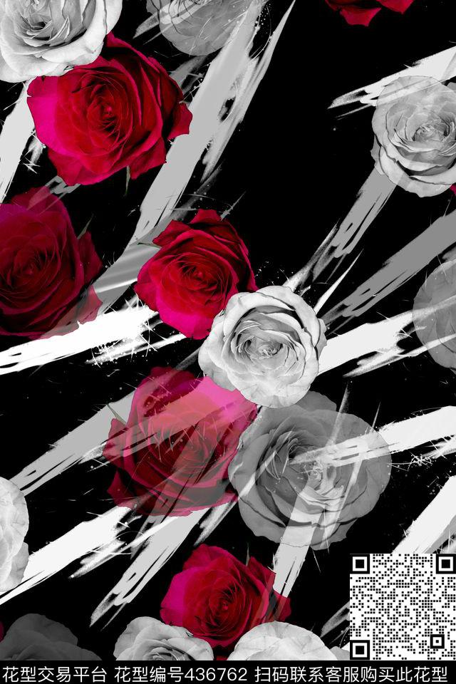 花卉玫瑰花简约数码印花华亿平台下载（图片编号: 436762） - 瓦栏（Walan）