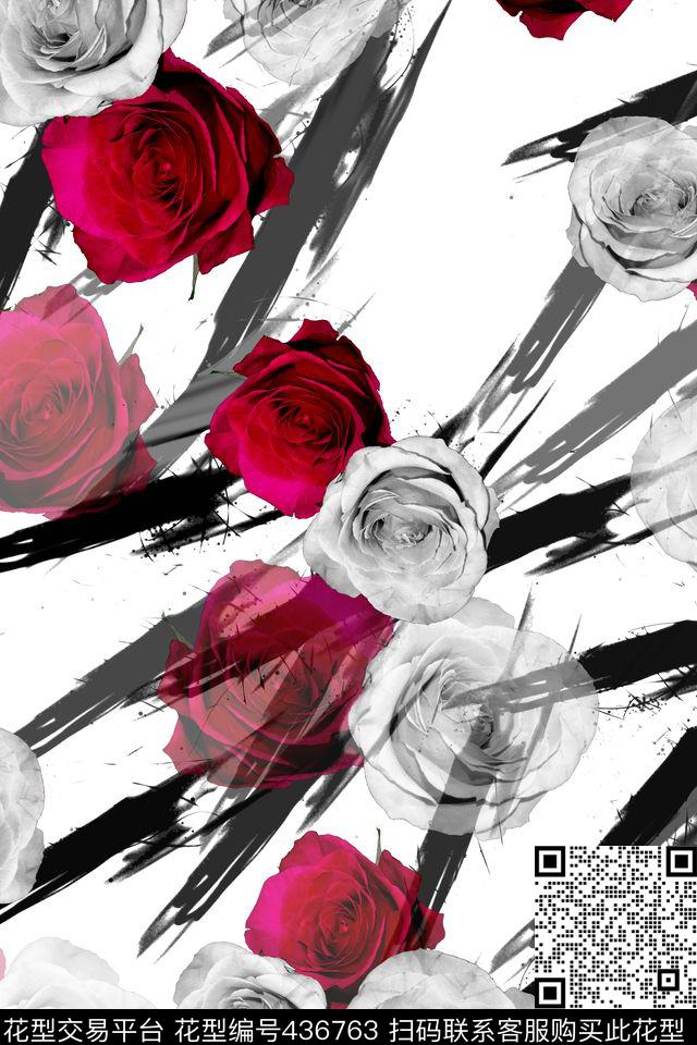 花卉玫瑰花简约数码印花华亿平台下载（图片编号: 436763） - 瓦栏（Walan）