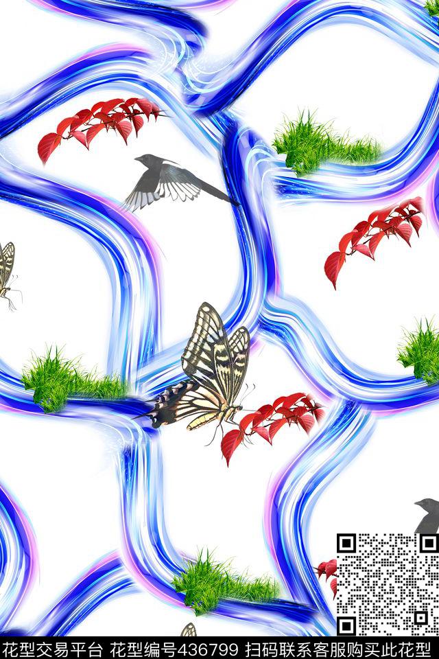 玲创~花卉鸟类L.D~抽象蝴蝶数码印花华亿平台下载（图片编号: 436799） - 瓦栏（Walan）