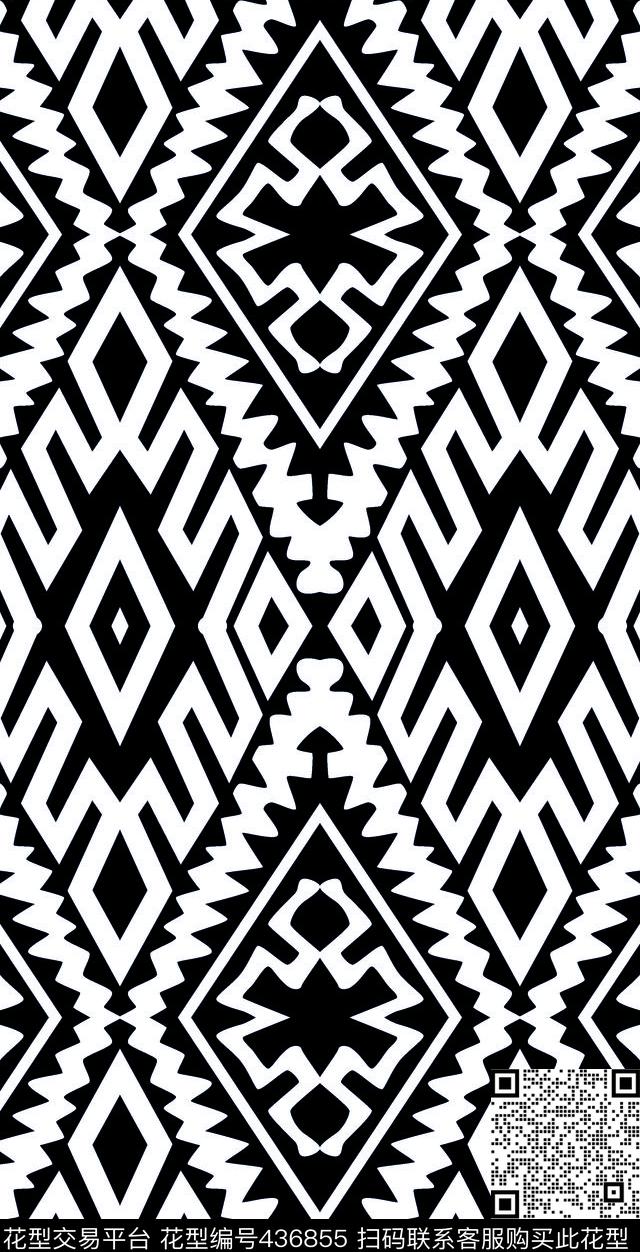 黑白几何图小清新传统印花华亿平台下载（图片编号: 436855） - 瓦栏（Walan）
