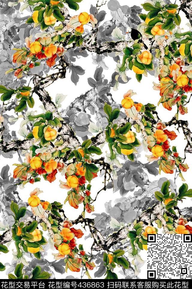 现在中国风水墨花卉花卉投影数码印花华亿平台下载（图片编号: 436863） - 瓦栏（Walan）