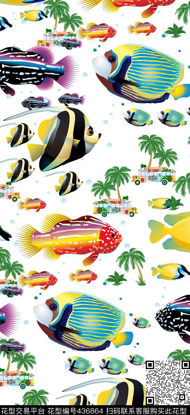 汽车时尚卡通小鱼数码印花华亿平台下载（图片编号: 436864） - 瓦栏（Walan）