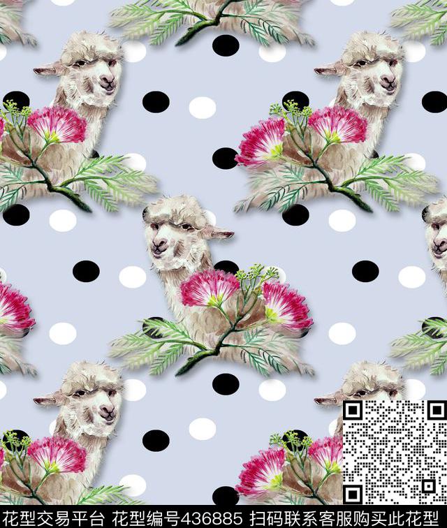 动物花卉水彩花卉波点动物羊驼数码年轻时尚数码印花华亿平台下载（图片编号: 436885） - 瓦栏（Walan）