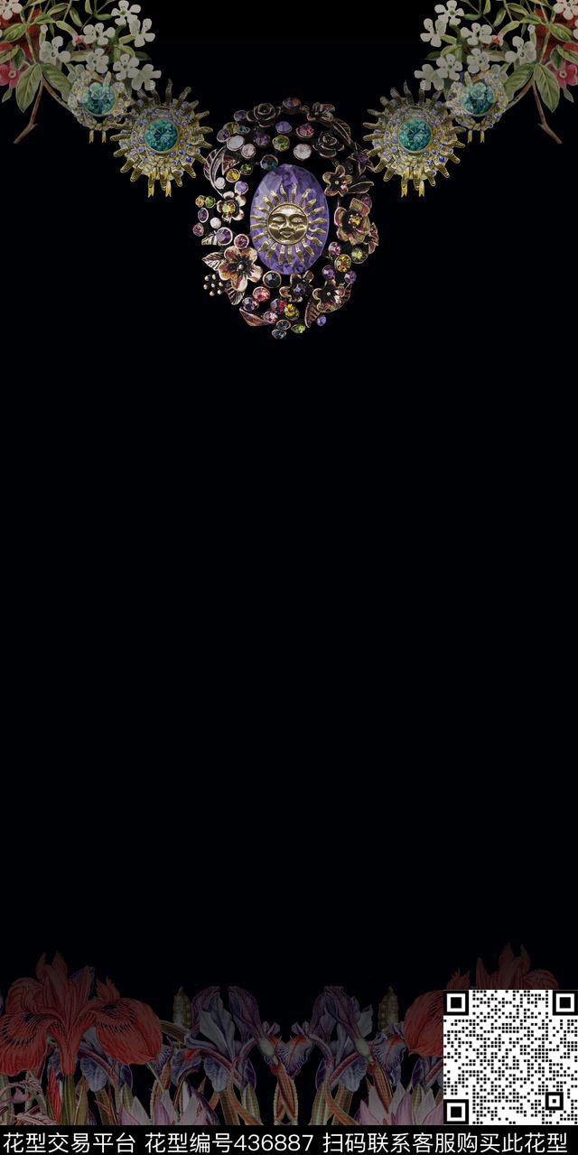 大牌潮流时尚连衣裙手绘花卉珠宝数码印花华亿平台下载（图片编号: 436887） - 瓦栏（Walan）