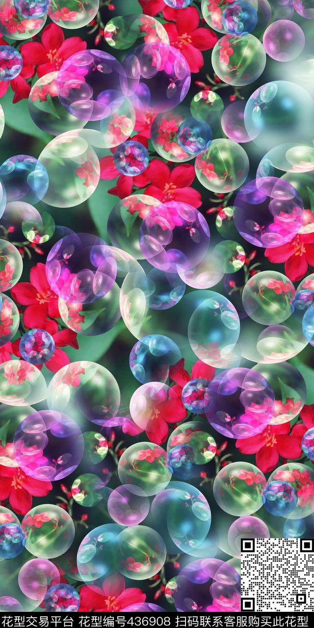 时尚抽象气泡枫叶数码花卉数码印花华亿平台下载（图片编号: 436908） - 瓦栏（Walan）