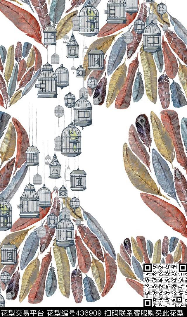 流行时尚男装鸟笼数码印花华亿平台下载（图片编号: 436909） - 瓦栏（Walan）