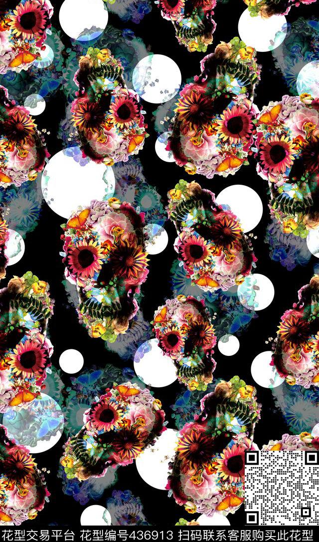 个性印花花卉骷髅头数码印花华亿平台下载（图片编号: 436913） - 瓦栏（Walan）
