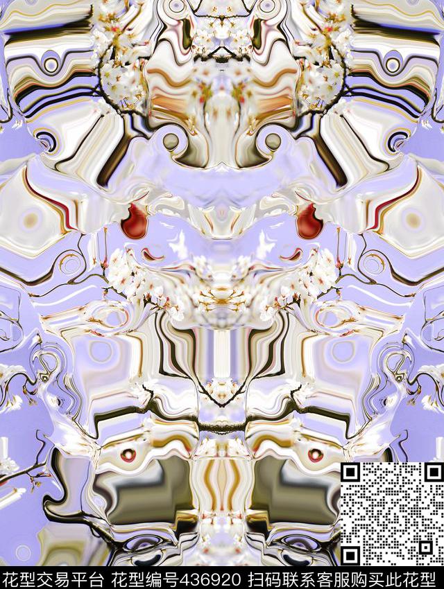 波纹花卉解构数码印花华亿平台下载（图片编号: 436920） - 瓦栏（Walan）