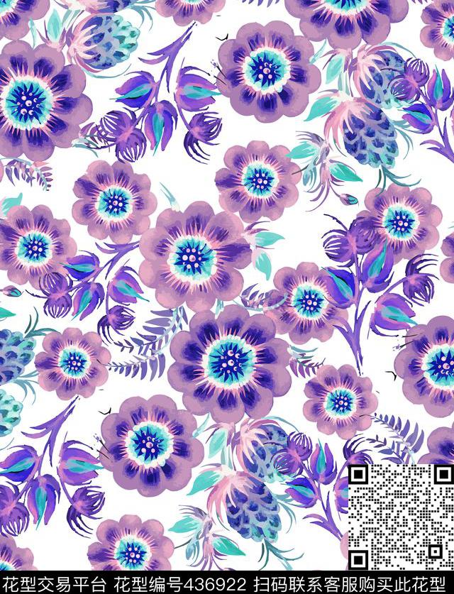 高贵花卉时尚优雅数码印花华亿平台下载（图片编号: 436922） - 瓦栏（Walan）