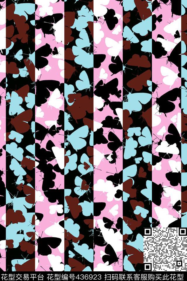 简约蝴蝶条纹传统印花华亿平台下载（图片编号: 436923） - 瓦栏（Walan）