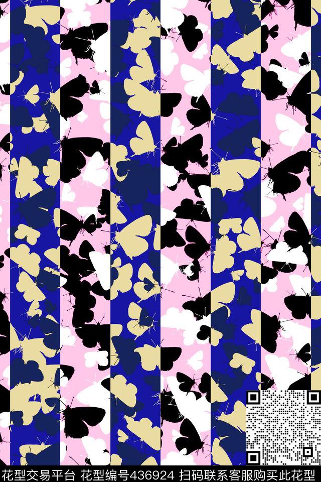 简约蝴蝶条纹传统印花华亿平台下载（图片编号: 436924） - 瓦栏（Walan）