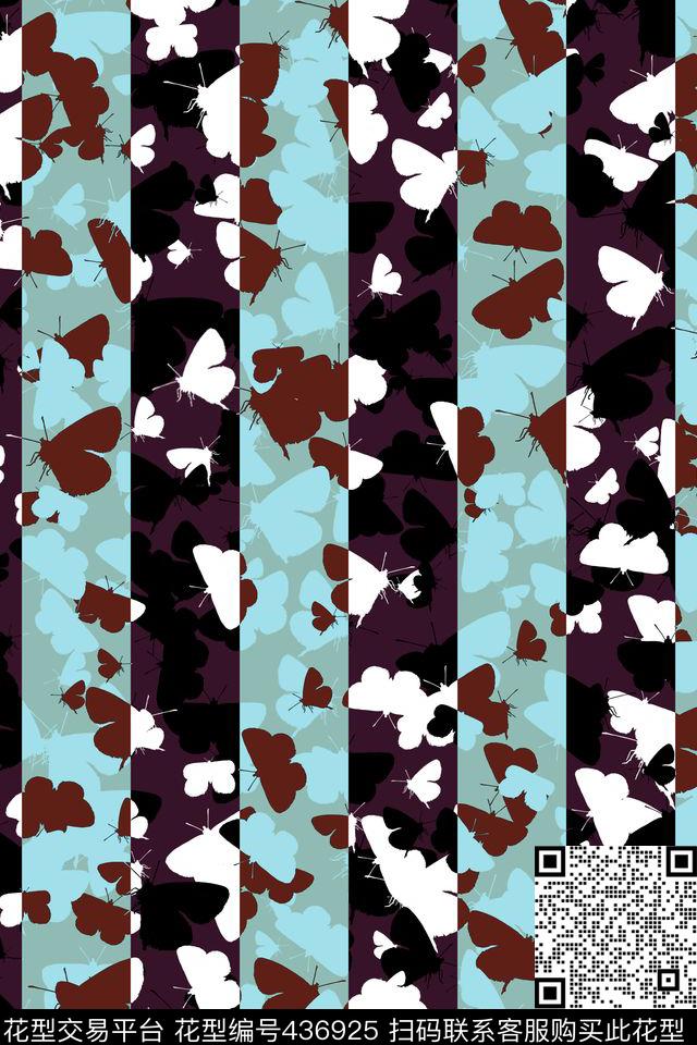 简约蝴蝶条纹传统印花华亿平台下载（图片编号: 436925） - 瓦栏（Walan）