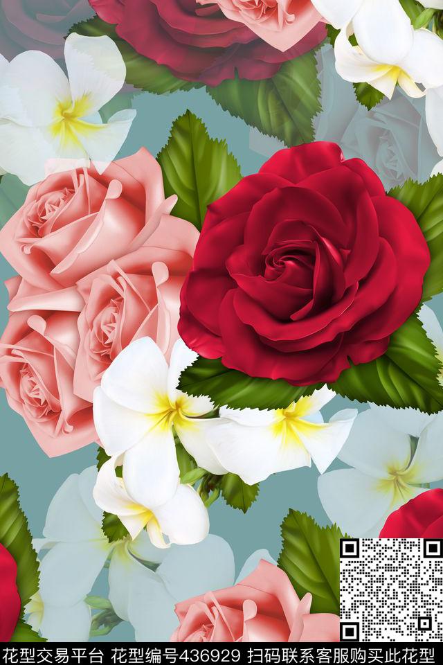 大自然玫瑰花鸡蛋花数码印花华亿平台下载（图片编号: 436929） - 瓦栏（Walan）