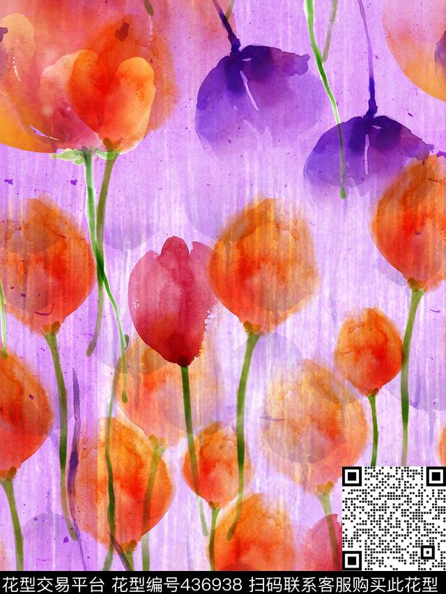 花卉浪漫水彩花卉传统印花华亿平台下载（图片编号: 436938） - 瓦栏（Walan）